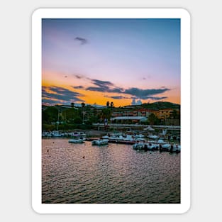 Summer Sunset Sky Seaport Boats Sticker